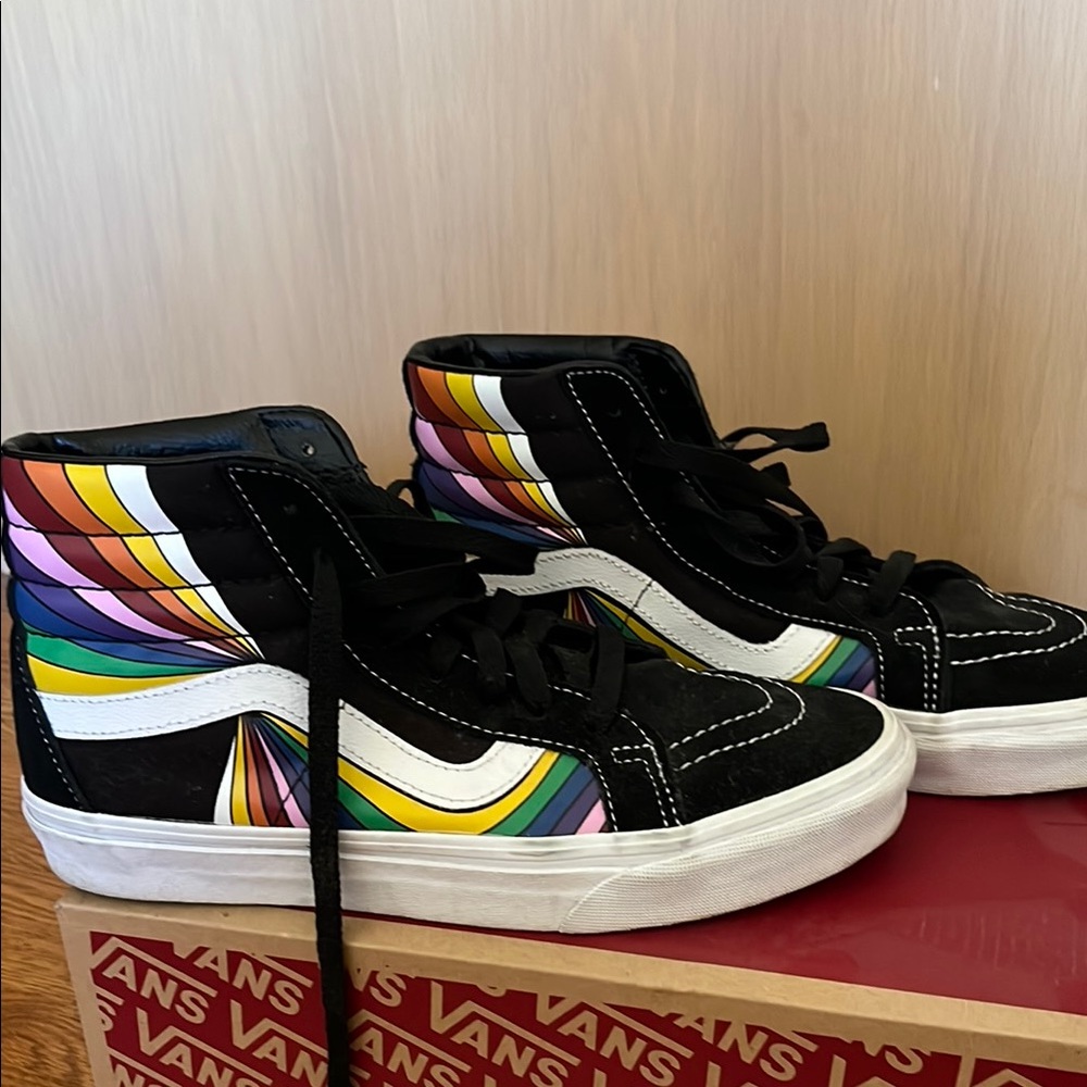 Vans Black High-Tops with Multicolor Wave Design